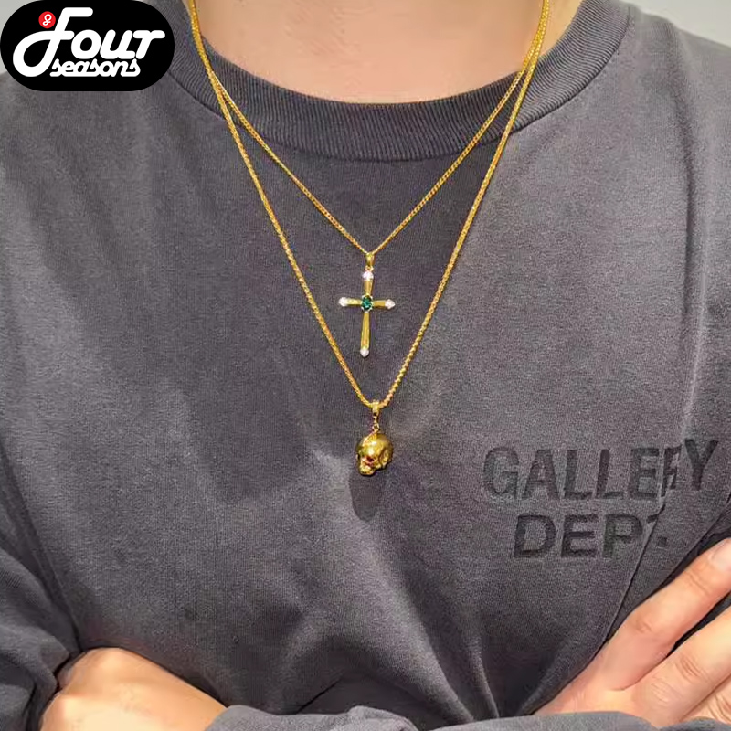 Purey.wr十字架彩钻宝石吊坠项链