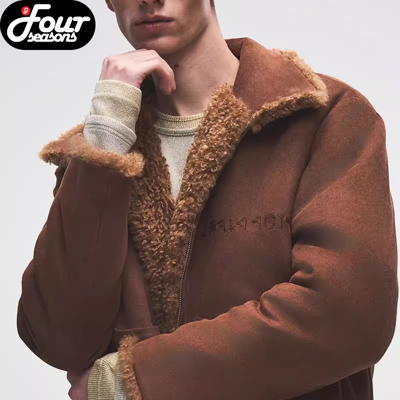 BORC可拆卸双层外套雕花皮毛夹克