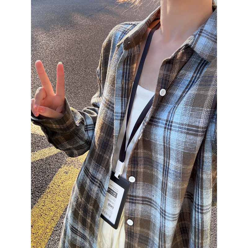 秋季新款美式格纹长袖衬衫男女休闲宽松复古格子衬衣外套C319/p45,男装衬衫,星座223-1（原星座201）