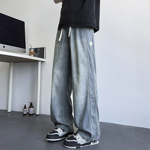 秋款肤感复古天丝牛仔裤男美式休闲垂坠感莱赛尔冰丝长裤k101/p47图片