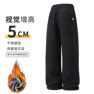 加绒保暖雪尼尔弯刀运动卫裤男大码宽松人字纹休闲长裤H806R特p45图片