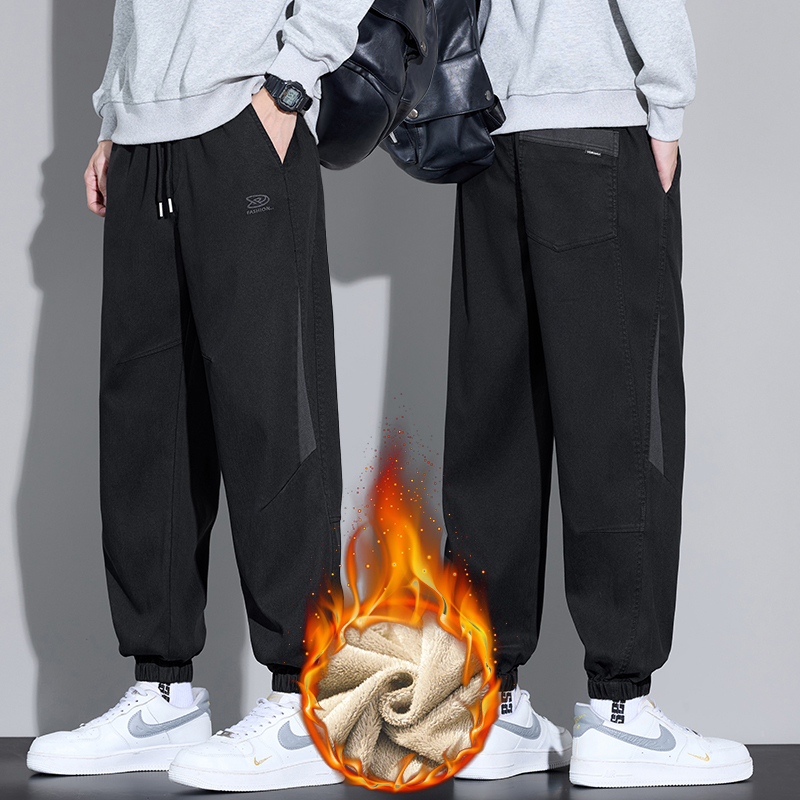 冬季保暖加绒束脚裤男工装宽松大码哈伦运动休闲裤3509Rp52常规40，男装棉衣，星座223-1（原星座201）