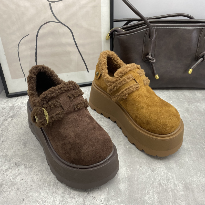 25秋冬舒适加绒勃肯鞋女冬季厚底一脚蹬懒人鞋拼接增高棉鞋女