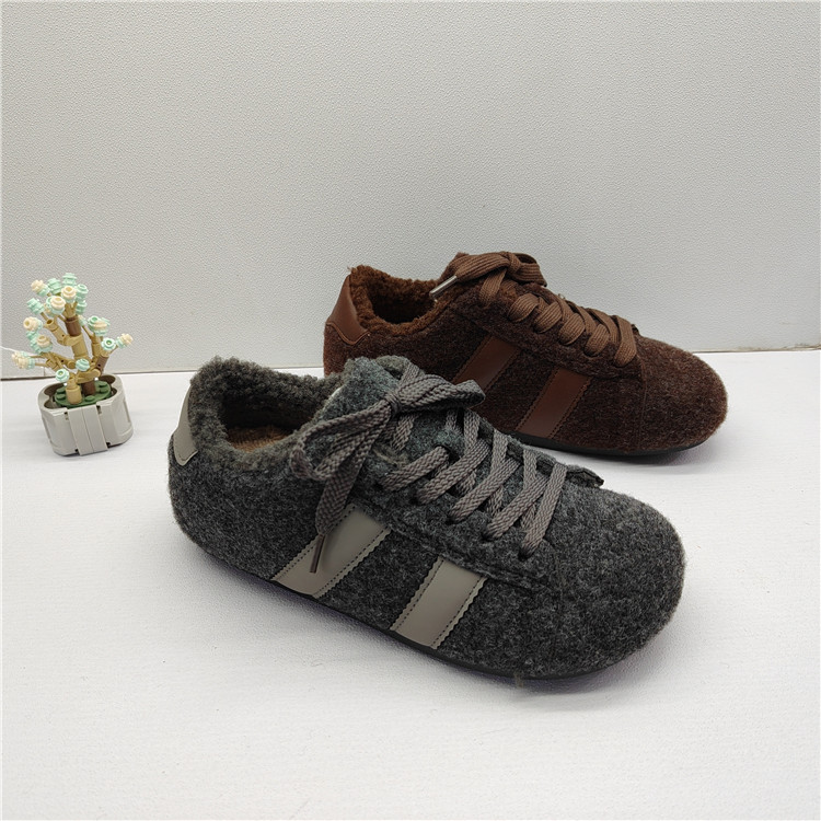 25秋冬复古加绒百搭板鞋女系带德训鞋平底休闲鞋百搭棉鞋女