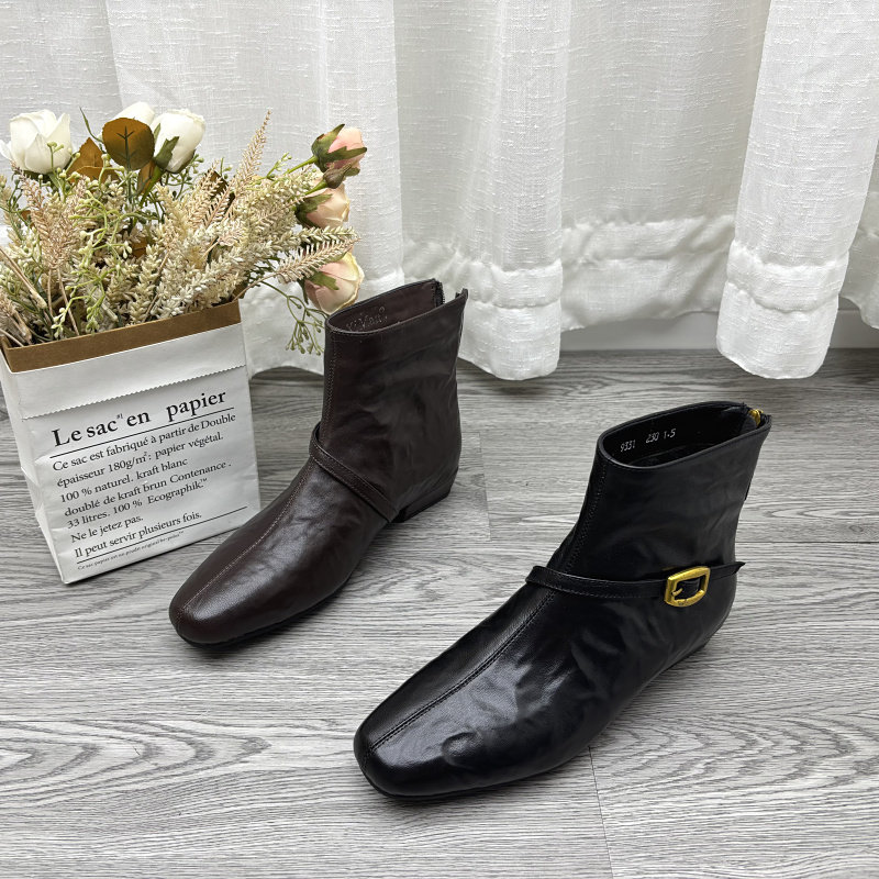 2025秋冬舒适法式方头皮带扣短靴女后拉链瘦瘦靴百搭时装靴