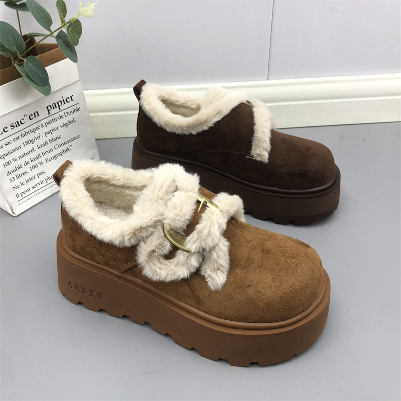 25秋冬舒适加绒勃肯鞋女厚底保暖一脚蹬搭扣棉鞋冬季新款厚底女