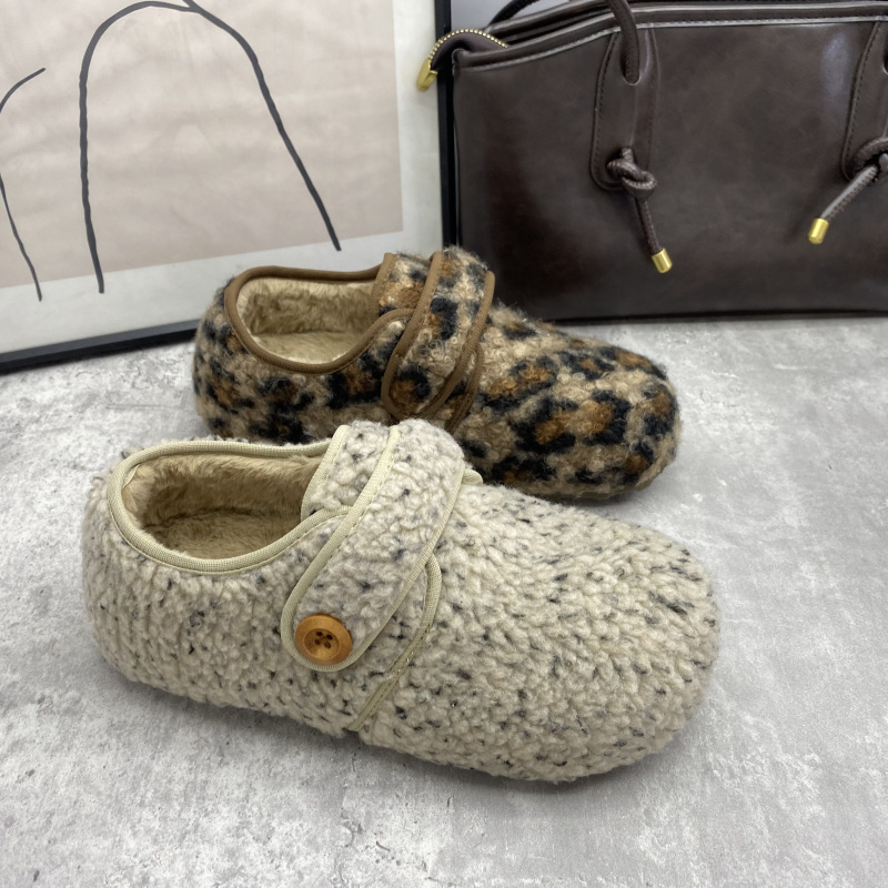 25秋冬舒适毛绒勃肯鞋女魔术贴一脚蹬懒人鞋加绒保暖防滑棉鞋女