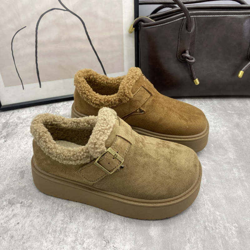 25秋冬舒适加绒勃肯鞋女冬季保暖厚底休闲鞋圆头皮带扣毛绒棉鞋女