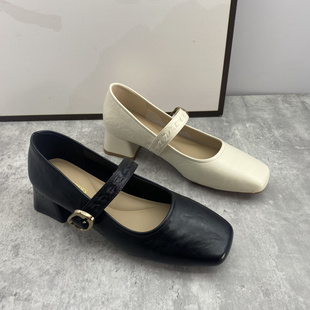 26春季新款方头玛丽珍鞋女粗跟搭扣浅口单鞋通勤百搭气质鞋女