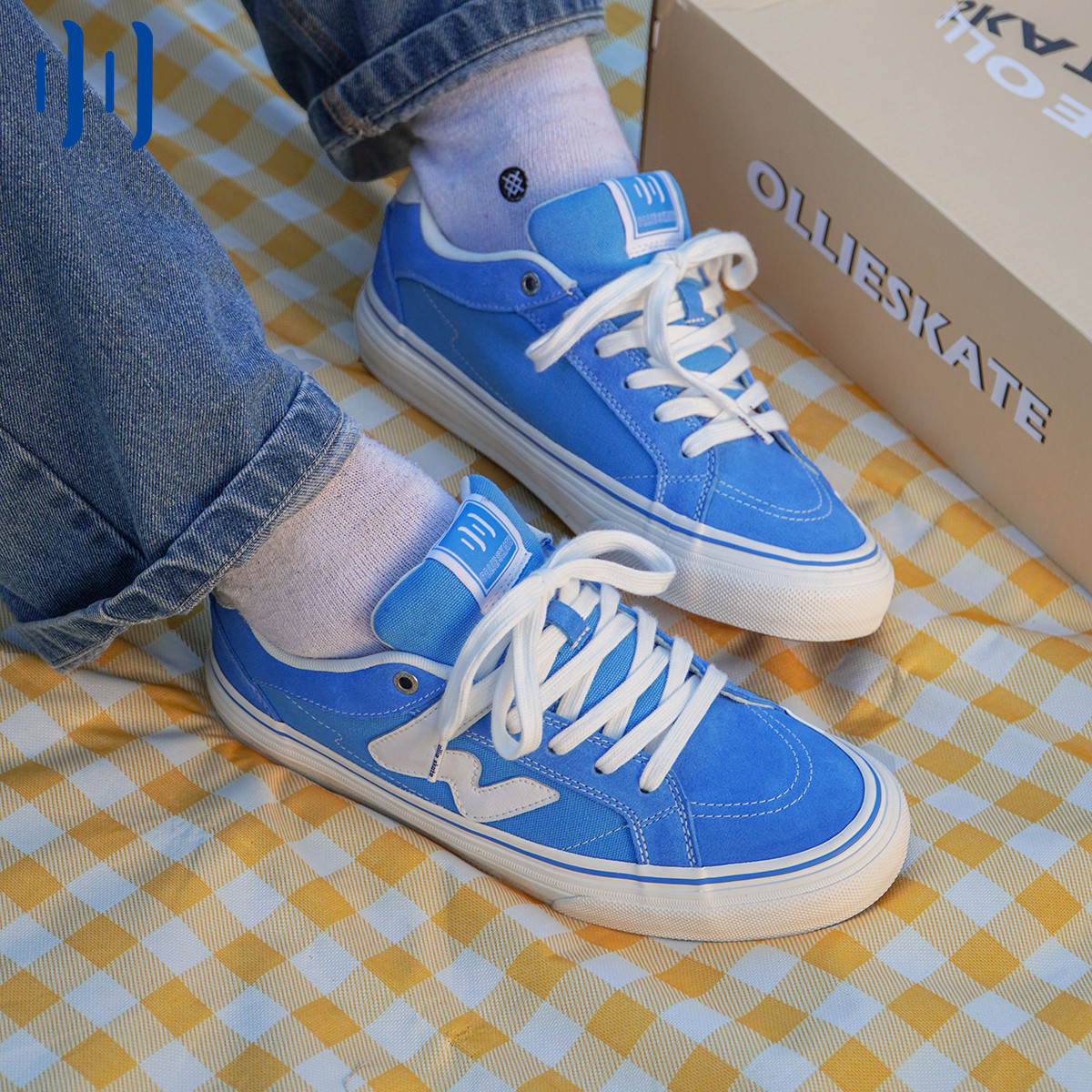 顽刻ollieskate天蓝色春季校园风W系列帆布低帮男女国潮滑板鞋