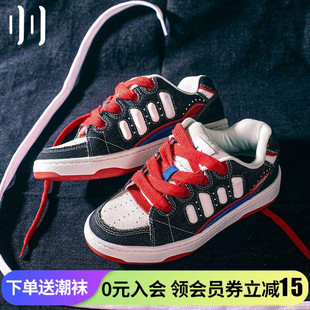 顽刻ollieskate冷粘面包鞋 BAKE翻毛皮黑白红蓝蜘蛛网国潮滑板鞋