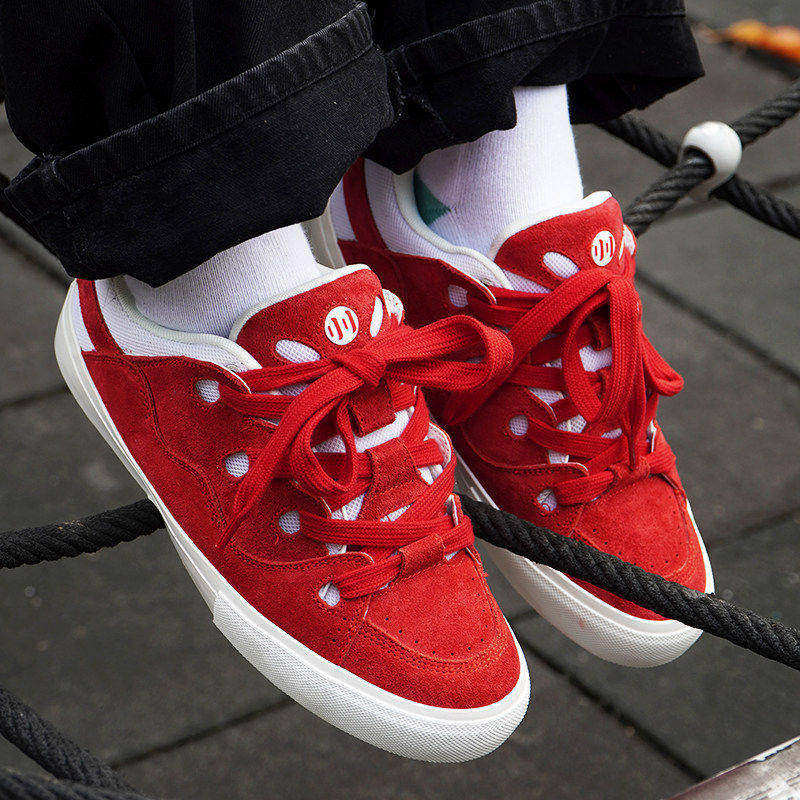 顽刻ollieskate面包鞋红白色拼色复古拼接BAKE秋冬男女国潮滑板鞋