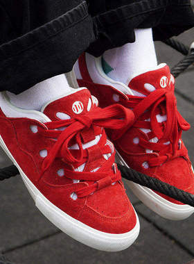 顽刻ollieskate面包鞋红白色拼色复古拼接BAKE秋冬男女国潮滑板鞋