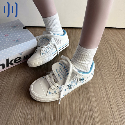 顽刻ollieskate三明治小音符配色校园风W学生男女国潮帆布滑板鞋