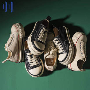 顽刻ollieskate大头鞋黑白色胖丁圆头帆布复古BAKE男女国潮滑板鞋