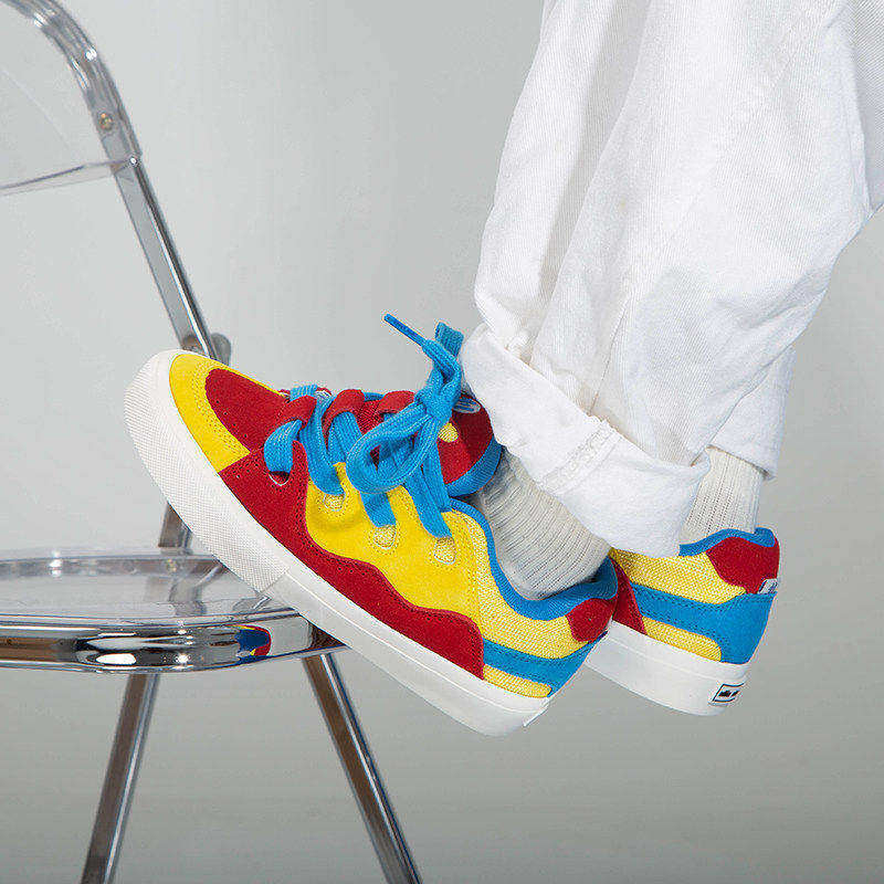 顽刻ollieskate面包鞋翻毛皮红黄蓝复古拼色秋冬BAKE男女滑板鞋