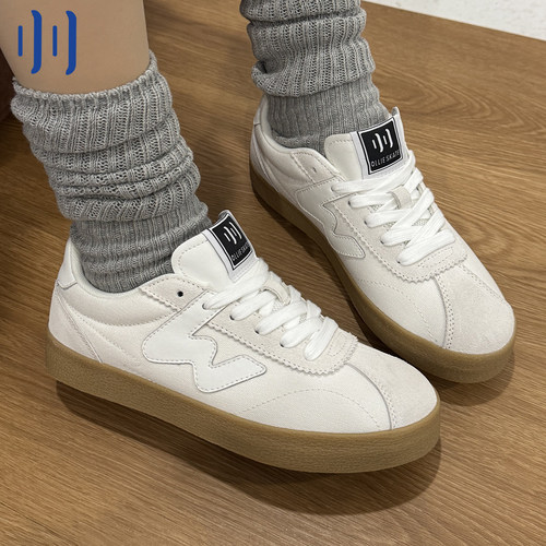 顽刻ollieskate白色翻毛皮生胶底W系列春季男女国潮德训滑板鞋