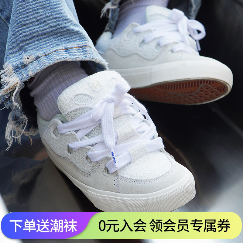 顽刻ollieskate面包鞋天鹅白奶油翻毛皮秋冬BAKE男女国潮滑板鞋