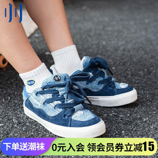 顽刻ollieskate面包鞋 翻毛皮牛仔丹宁拼接秋冬BAKE男女国潮滑板鞋