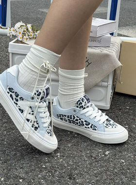 顽刻ollieskate冰蓝豹纹配色冬季校园风W系列低帮男女国潮滑板鞋