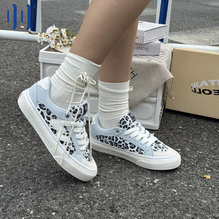 顽刻ollieskate冰蓝豹纹配色学生校园风W系列低帮男女国潮滑板鞋