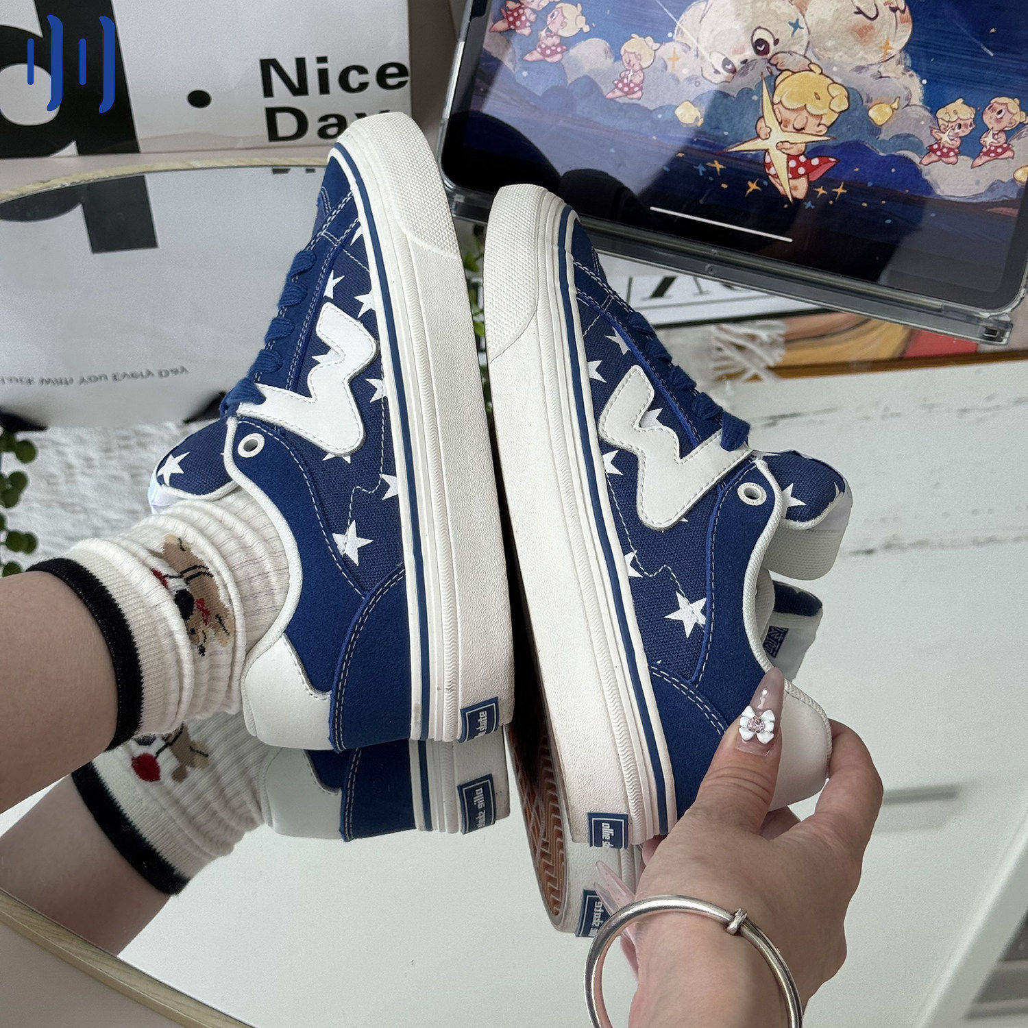 顽刻ollieskate蓝白星星配色秋季校园风W系列低帮男女国潮滑板鞋,流行男鞋,休闲板鞋,淘宝优惠券,粉丝福利购,淘宝优惠卷