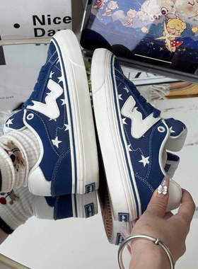 顽刻ollieskate蓝白星星配色秋季校园风W系列低帮男女国潮滑板鞋