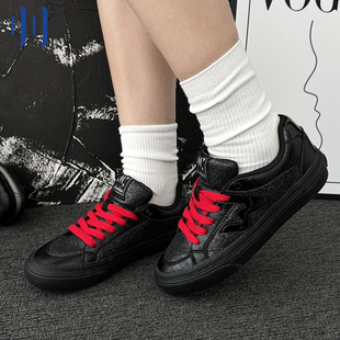 顽刻ollieskate黑色红底黑闪亮晶晶冬季休闲W系列男女国潮滑板鞋