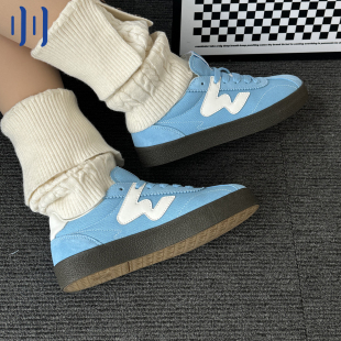 顽刻ollieskate蓝色翻毛皮生胶底W系列春季 男女国潮德训滑板鞋