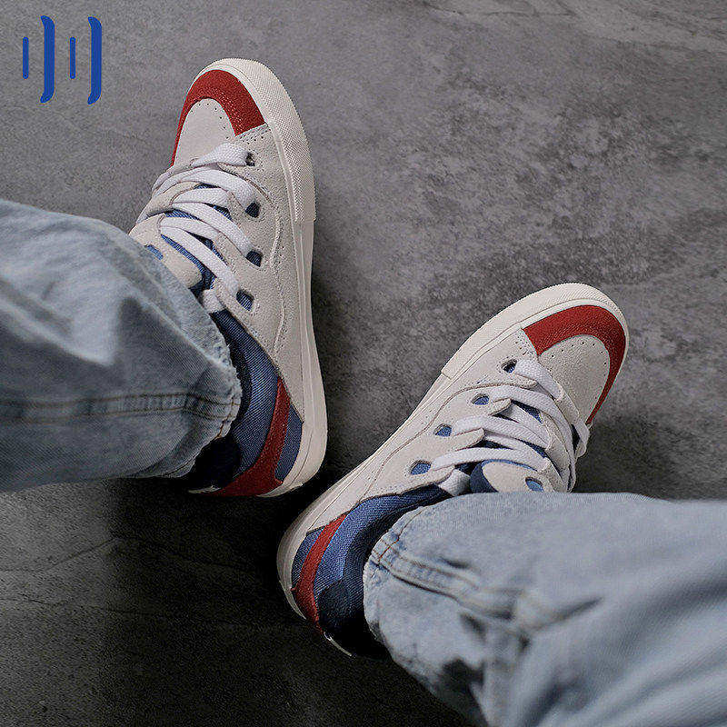 顽刻ollieskate面包鞋翻毛皮红白蓝拼色秋冬BAKE男女国潮滑板鞋