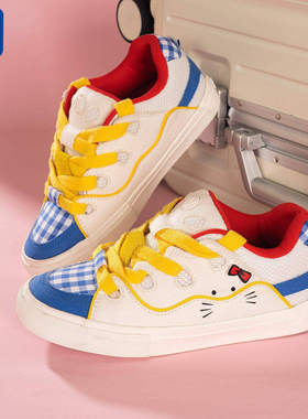 顽刻ollieskate面包鞋猫咪蝴蝶结白蓝黄撞色拼接BAKE男女滑板鞋