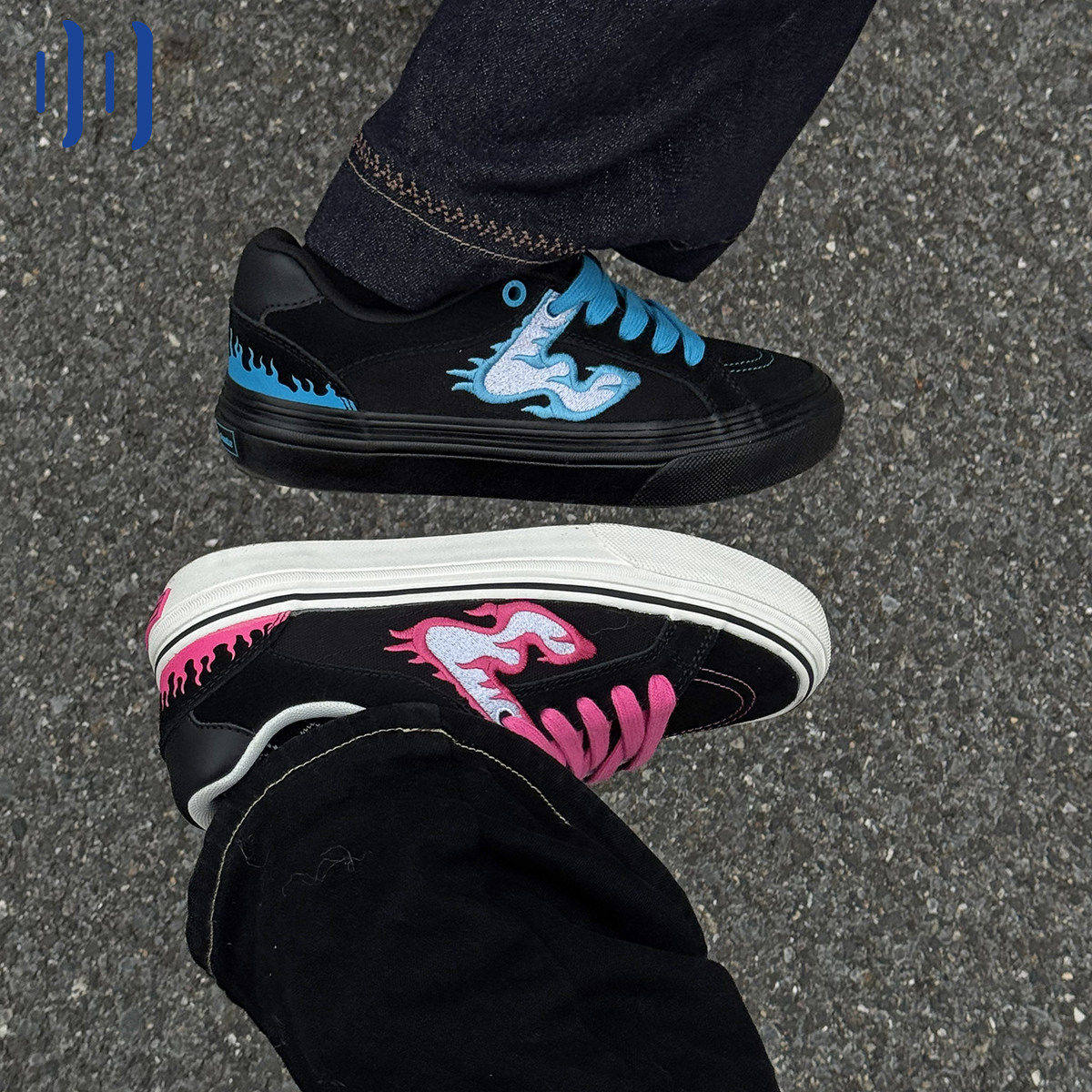 顽刻ollieskate黑粉/蓝火焰配色冬季校园风W系列男女国潮滑板鞋,流行男鞋,休闲板鞋,淘宝优惠券,粉丝福利购,淘宝优惠卷