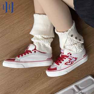 顽刻ollieskate白红火焰刺绣配色春季 校园风W系列男女国潮滑板鞋