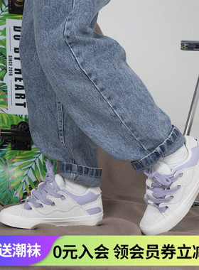 顽刻ollieskate面包鞋白紫色小清新BAKE淡紫色低帮男女专业滑板鞋