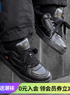 顽刻ollieskate黑色校园风皮质复古风时尚休闲低帮男女国潮滑板鞋