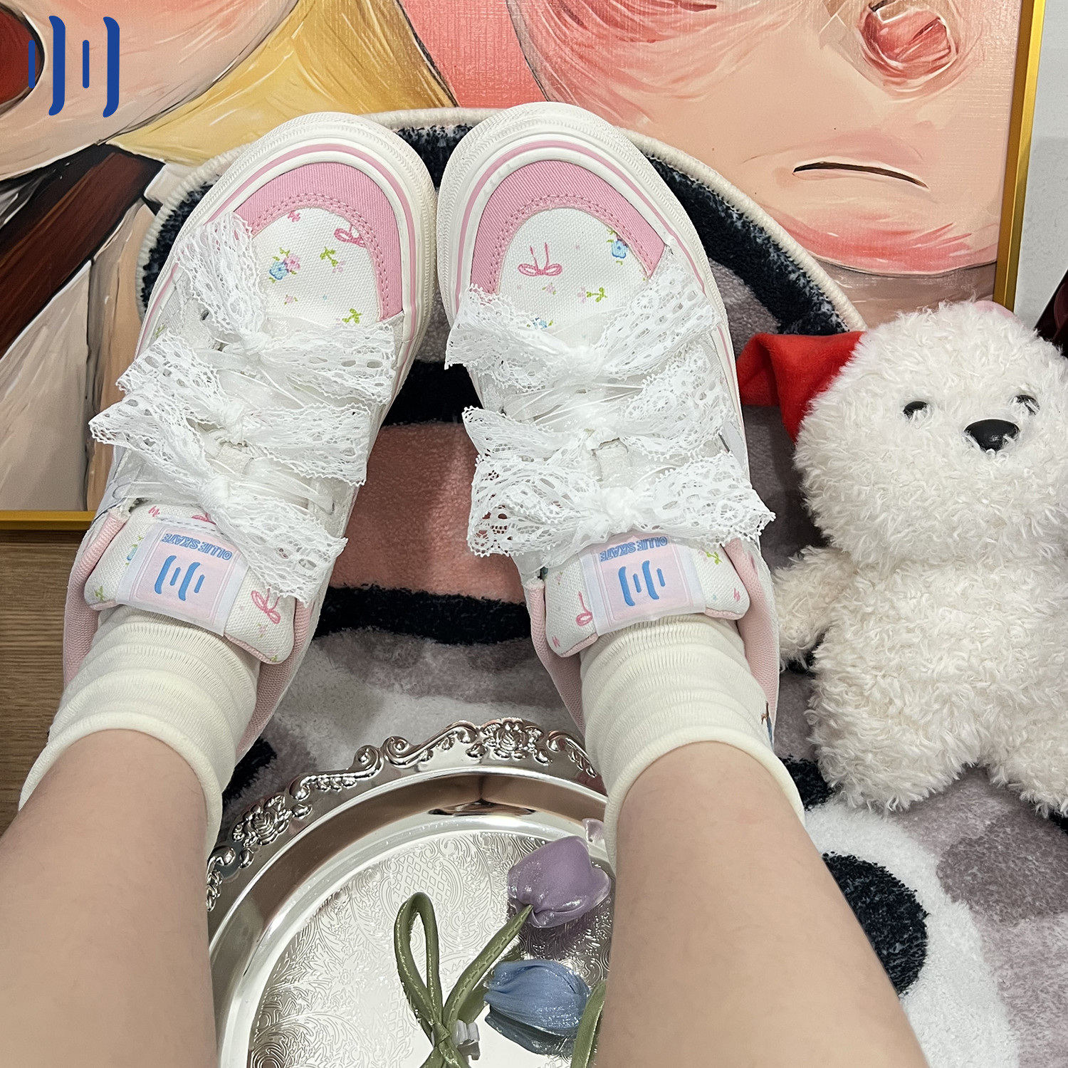 顽刻ollieskate小碎花配色夏季校园风W系列低帮男女国潮滑板鞋