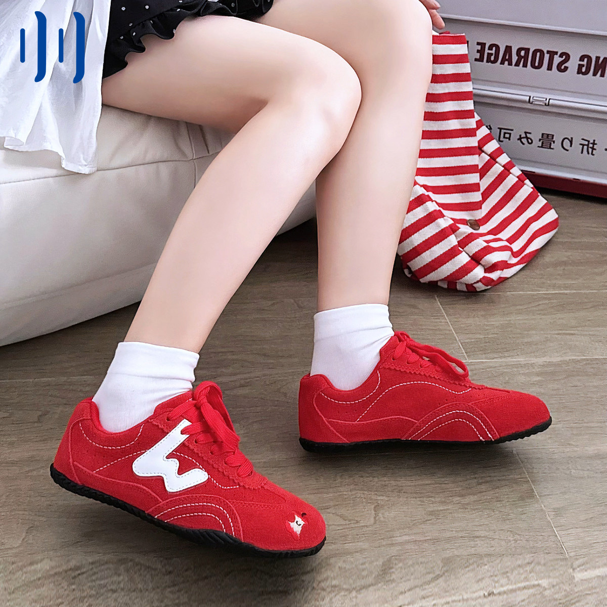 顽刻ollieskate小苹果配色翻毛皮拼接W系列薄底男女国潮赛车鞋