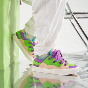 顽刻ollieskate面包鞋翻毛皮绿紫复古撞色拼接BAKE男女滑板鞋