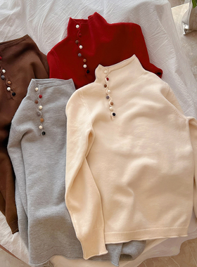 MIKA24/冬装中大女童软青少年彩扣羊绒混纺加厚针织套头衫打底衫