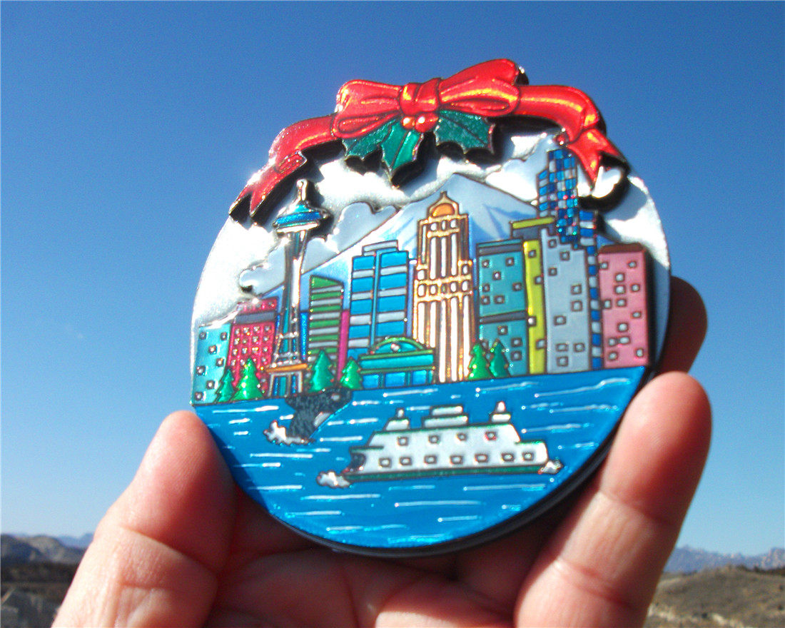 U.S. LOCAL FRIDGE MAGNET SEATTLE SETTLE PUBLIC MARKET CENTER WOODEN DOUBLE-LAYERED