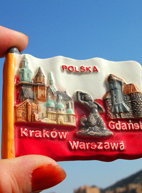波兰当地冰箱贴 国旗 POLSKA 首都华沙WARSZAWA 陶瓷贴KRAKOW