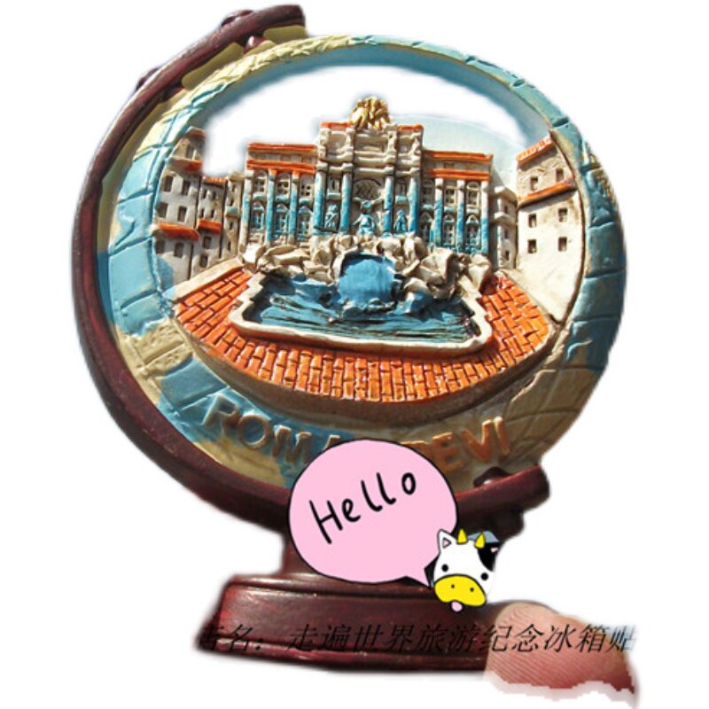 ITALIAN LOCAL FRIDGE MAGNET ROMA ROME FAMOUS FOUNTAIN TREVI FOUNTAIN GLOBE SHAPED