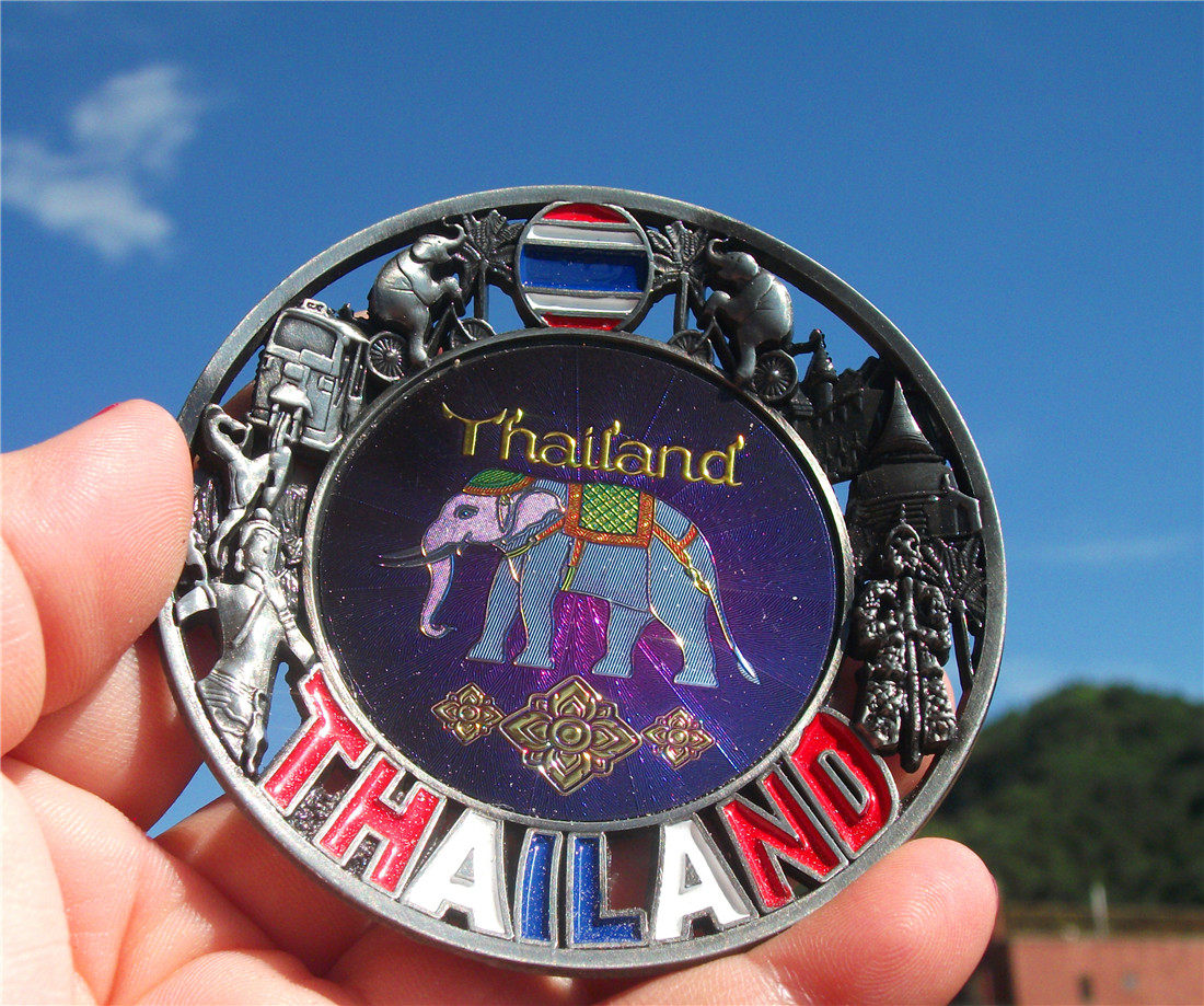 THAILAND LOCAL REFRIGERATOR MAGNET METAL STICKER AUSPICIOUS ELEPHANT DISC RELIEF MULTI-COLOR THANLAND