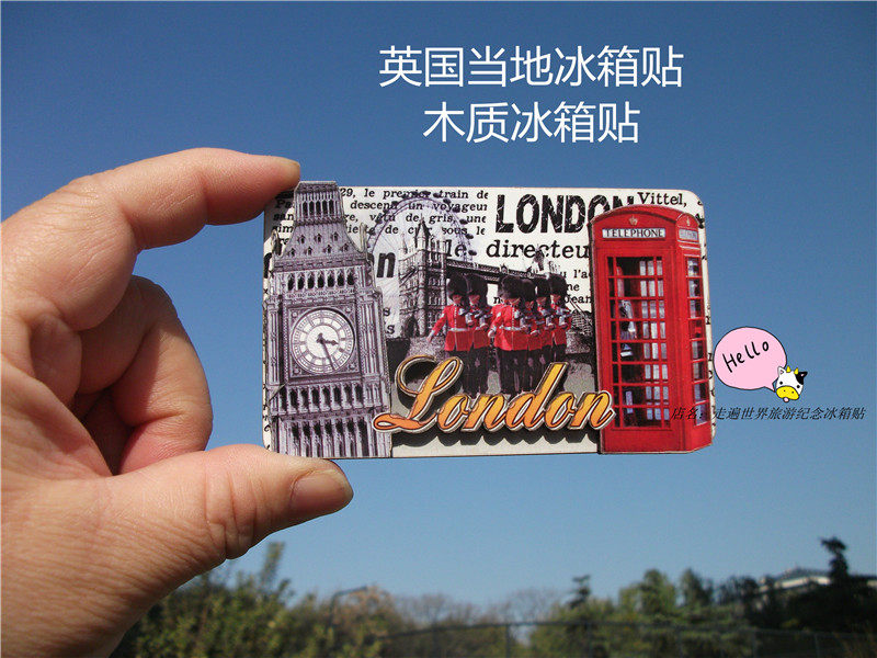 WORLD TRAVEL COMMEMORATIVE FRIDGE MAGNET LONDON UNITED KINGDOM BIG BEN RED PHONE BOOTH LONDON BRIDGE WOODEN