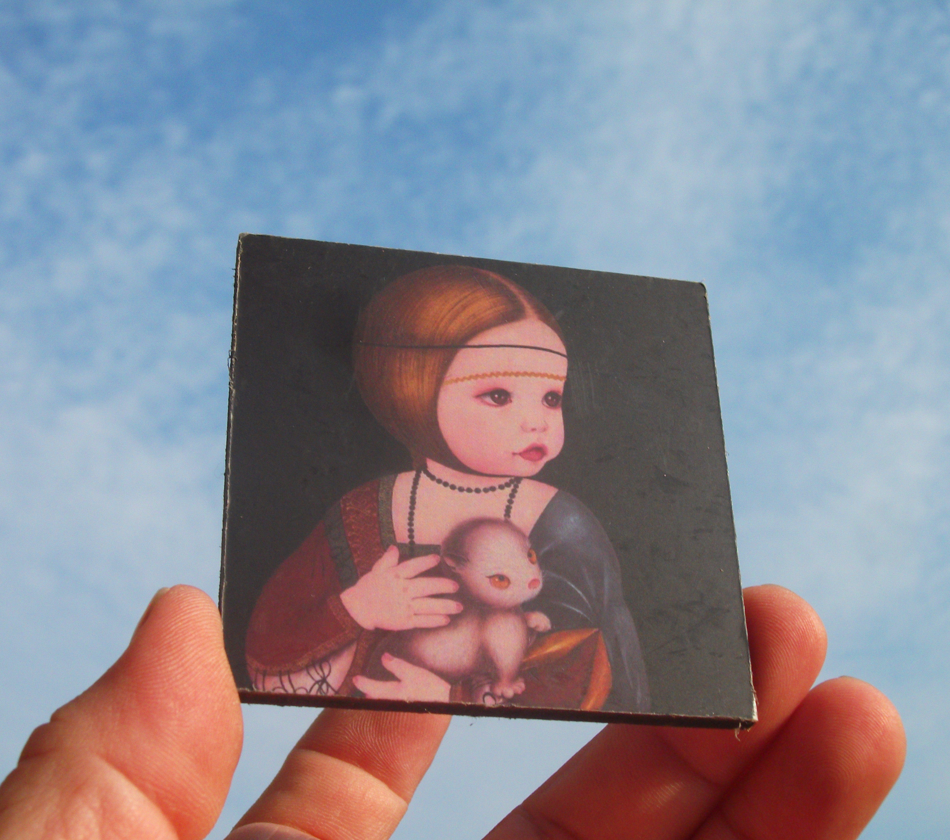 意大利当地冰箱贴 抱白貂的妇女 q版 木质 达芬奇