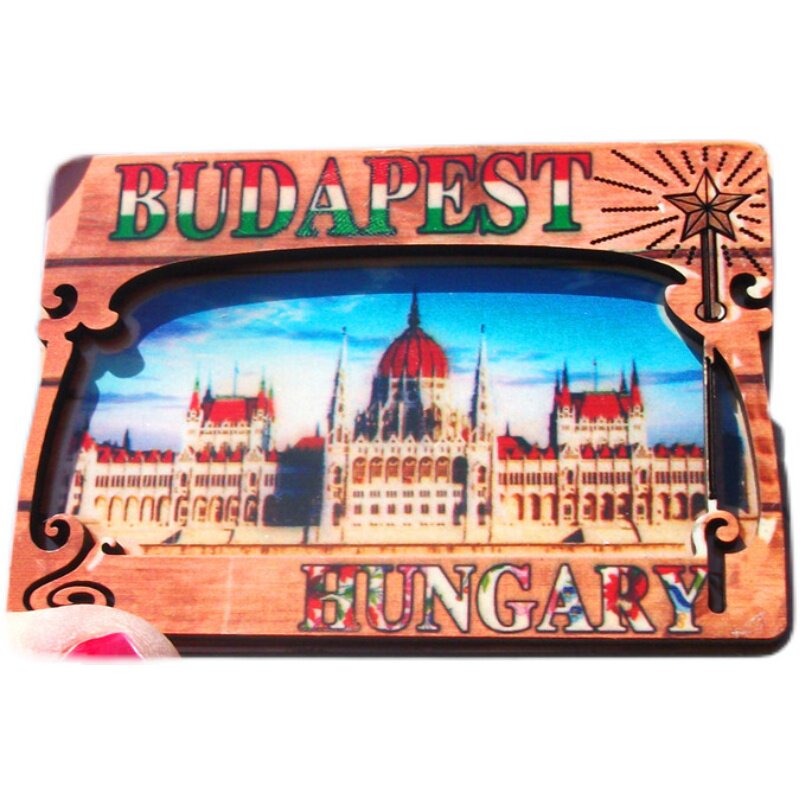 BUDAPEST HUNGARY LOCAL FRIDGE MAGNET BUDAPEST WOODEN RELIEF ROYAL PALACE GIFT SOUVENIR