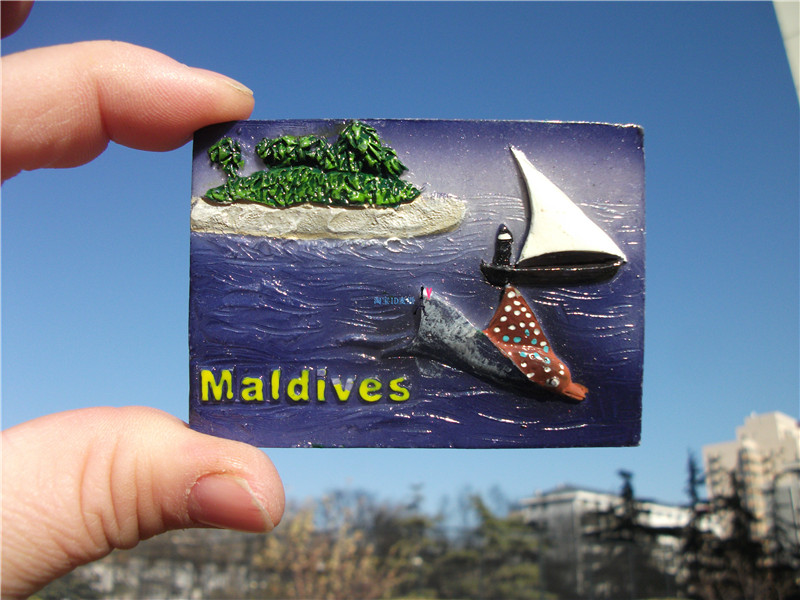 当地购买冰箱贴马尔代夫 MALDIVES海底游弋的魔鬼鱼鳐鱼风帆