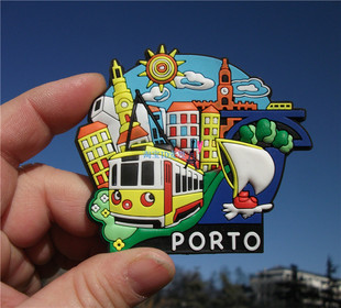 葡萄牙当地购买冰箱贴 葡萄牙 酒都 波尔图PORTO 卡通电车 全景