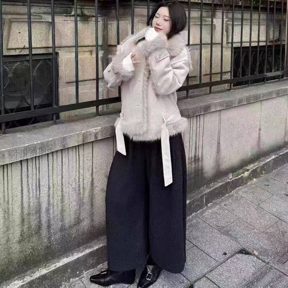 韩版宽松显瘦翻领短款拉链毛呢外套女2025冬季新款加厚保暖上衣