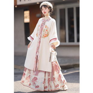 明制汉服女秋冬套装国风加厚加绒方领对襟衫外套日常改良马面裙